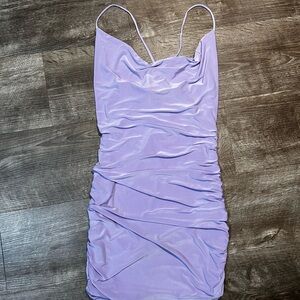 Elegant Lavender Ruched Bodycon Mini Dress